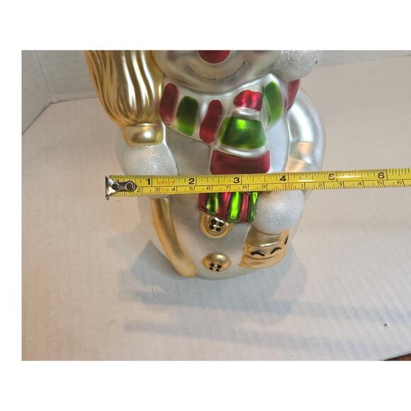 Large Glass Hand painted Snowman Christmas Ornament Glossy Sparkly Finish 9"x6" - Picture 8 of 8